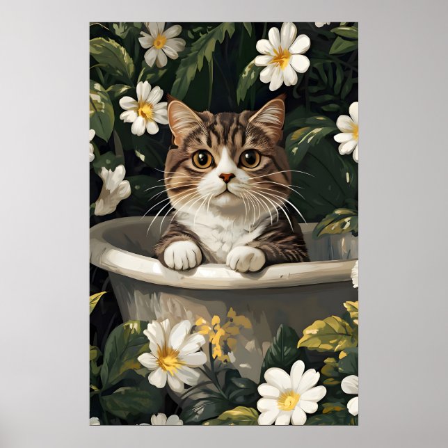 Scottish Fold In Bathtub Poster, Funny Cat Poster (Devant)
