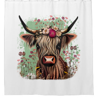 Scottish Highland Vache Floral Douche rideau