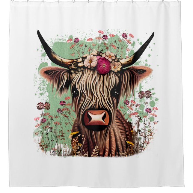 Scottish Highland Vache Floral Douche rideau (Devant)