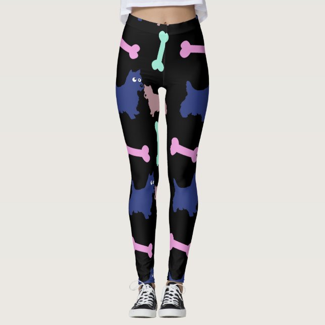 Scottish Terrier Bones Choisissez B Color Leggings (Devant)