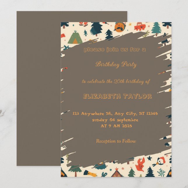 scout Camping party birthday invitation (Devant / Derrière)