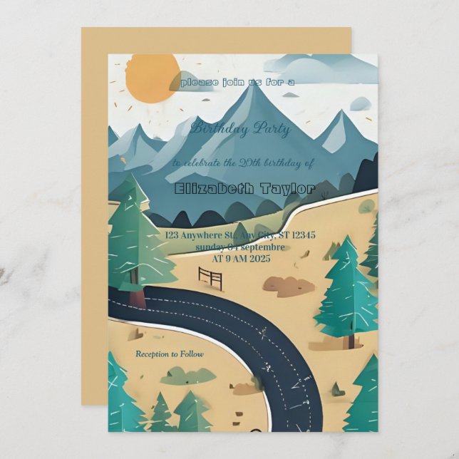 scout Camping party birthday  invitation (Devant / Derrière)