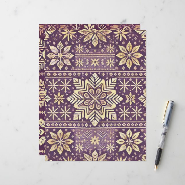 Scrapbook d'hiver scandinave violet et or (Devant/Arrière en situation)