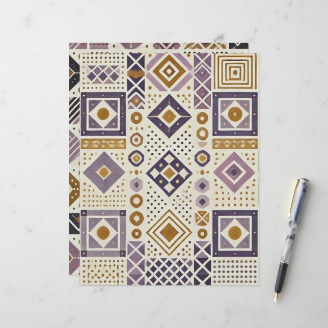 Scrapbook géométrique scandinave violet et or (Devant/Arrière en situation)