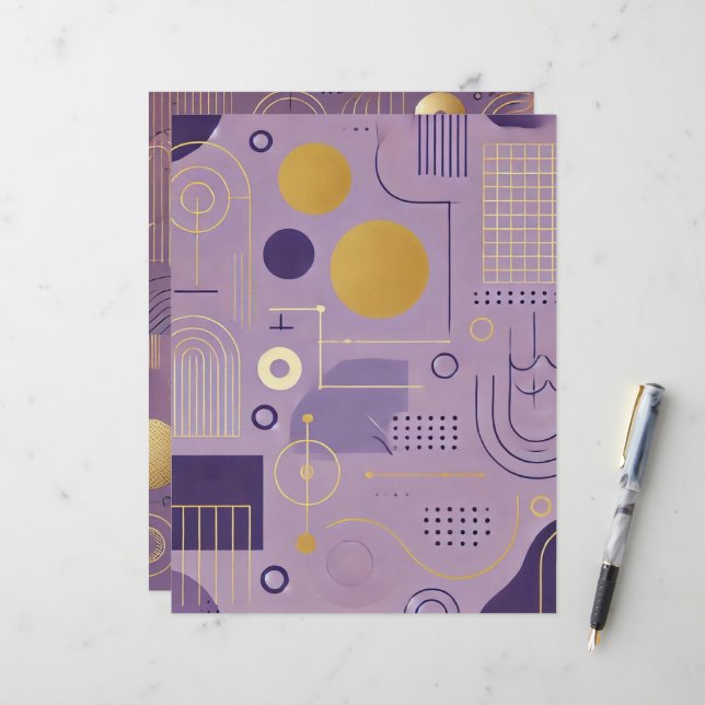 Scrapbook Motif scandinave violet et or (Devant/Arrière en situation)