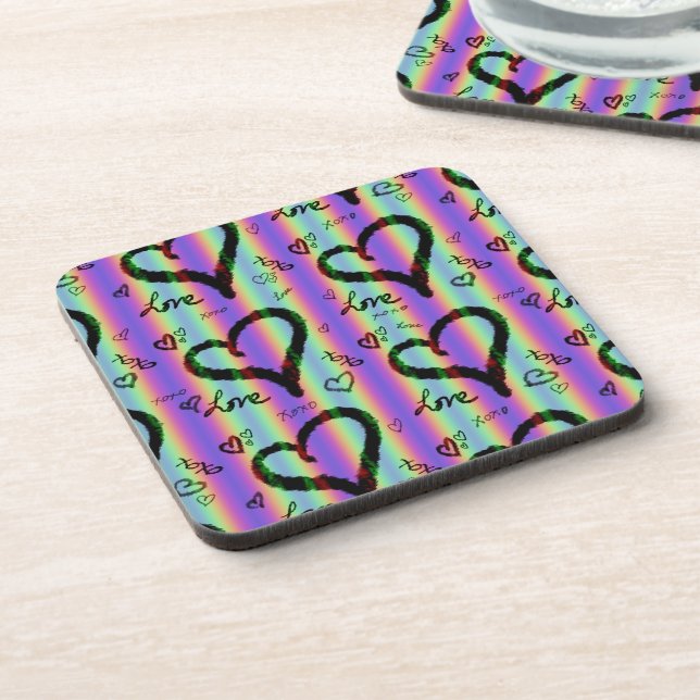 Scribble Love Xoxo Heart Stripe Dessous de verre p (Côté gauche)