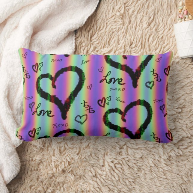 Scribble Love Xoxo Heart Stripe Lance Oreiller (Couverture)