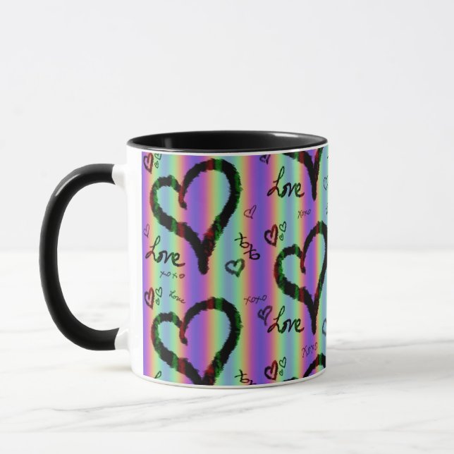 Scribble Love Xoxo Heart Stripe Mug (Gauche)