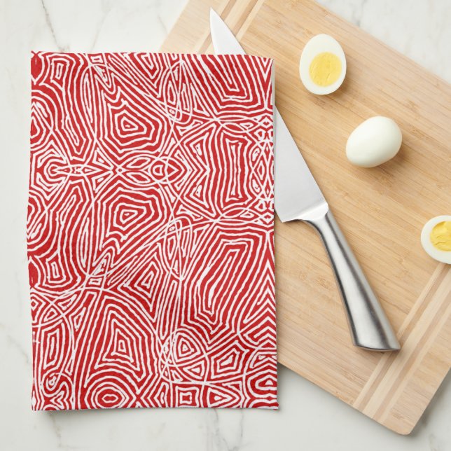 Scribble Motif Rouge Serviette de cuisine (Quart Plié)
