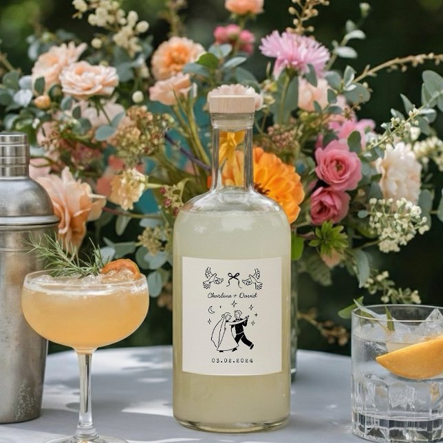 Scribble Sketch Wedding Bottle Sticker (Créateur téléchargé)