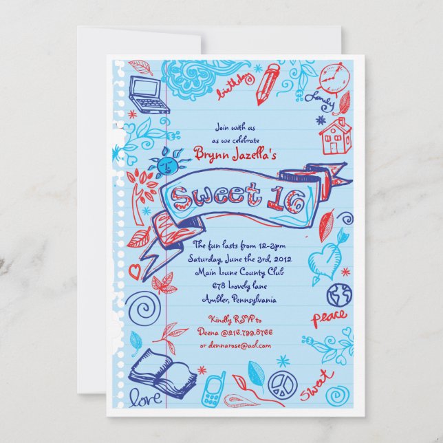 SCRIBBLES sur NOTEPAPER Sweet 16 Invitation (Devant)