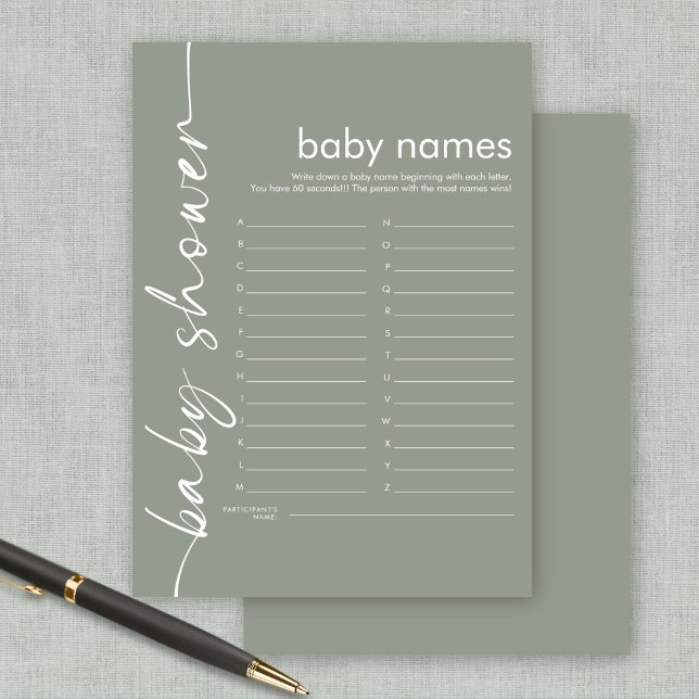 Script Baby Names Jeu de douche Carte de taille (Available digitally or printed)