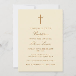 Script Beige Elegant Crème Baptême Invitation