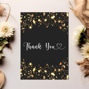 Script Black gold stars carte de remerciements