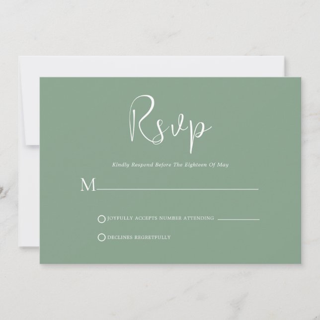 Script blanc Whimsical sur la carte RSVP verte Sag (Devant)