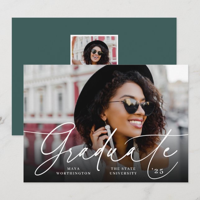 Script chic | Faire-part d'obtention d'une licence (Devant / Derrière)