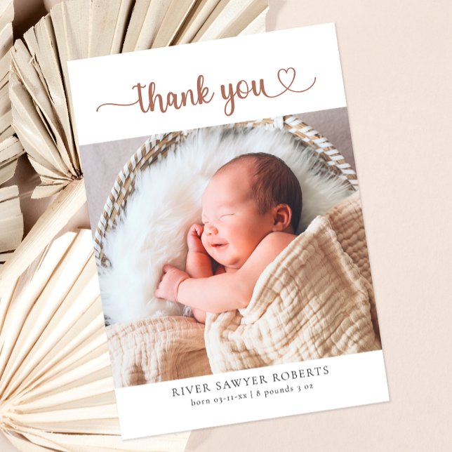 Script Coeur neutre Photo Carte de remerciements b (Baby Photo Thank You Card)