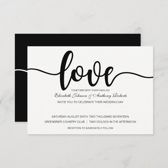 Script d'amour simple | Invitations de mariage mod (Devant / Derrière)