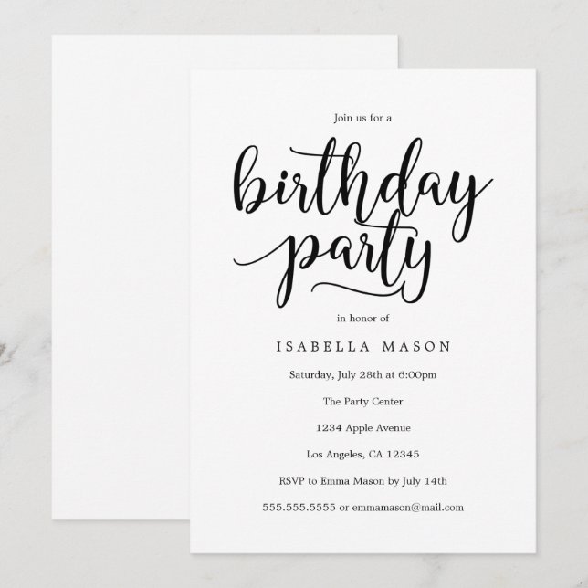 Script d'anniversaire | Invitation de fête d'anniv (Devant / Derrière)