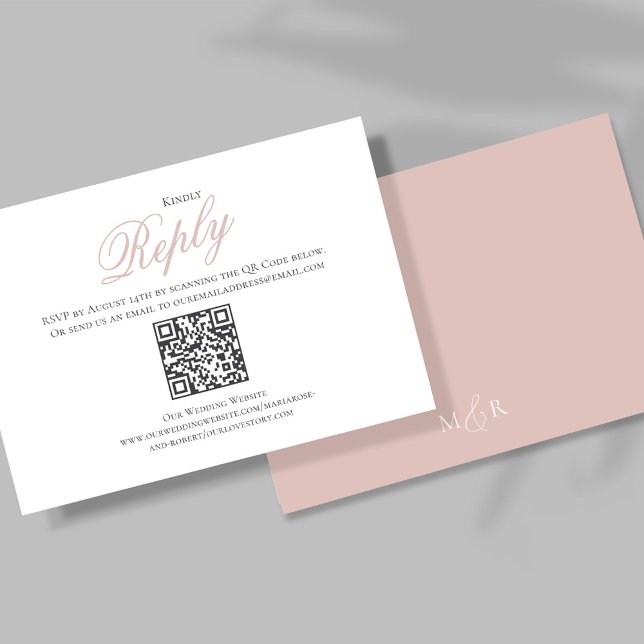 Script de calligraphie rose pâle RSVP élégant (Elegant blush pink calligraphy script reply card. )