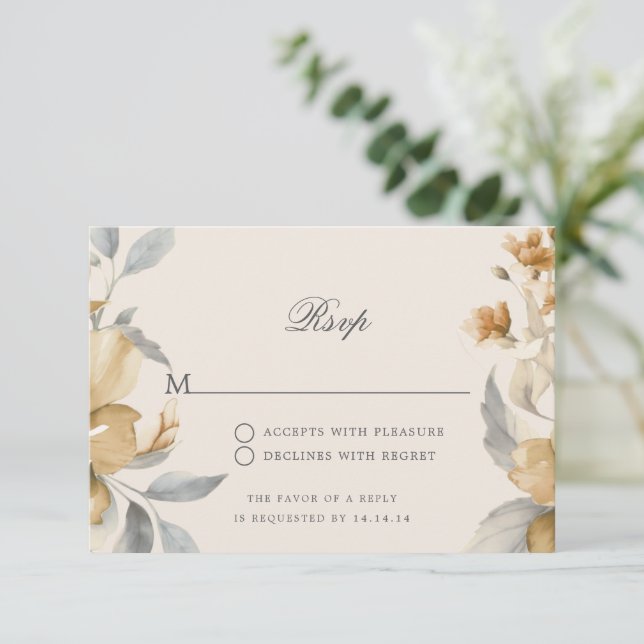 Script de RSVP de mariage Or Floral Rustique Natur (Debout devant)