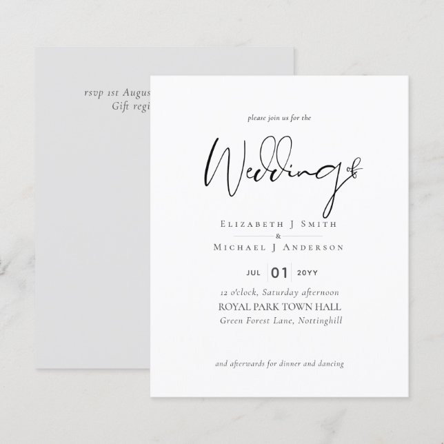 Script d'élégance simple Mariage de budget moderne (Devant / Derrière)