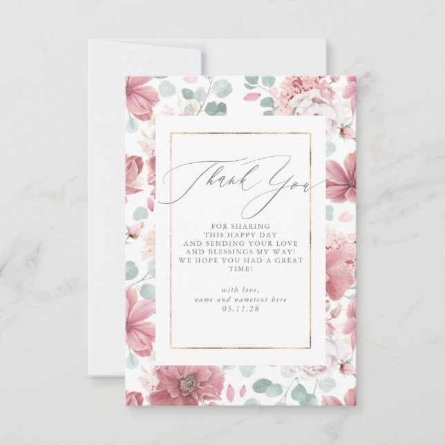 Script Dusty rose Baby shower Floral Merci (Devant)