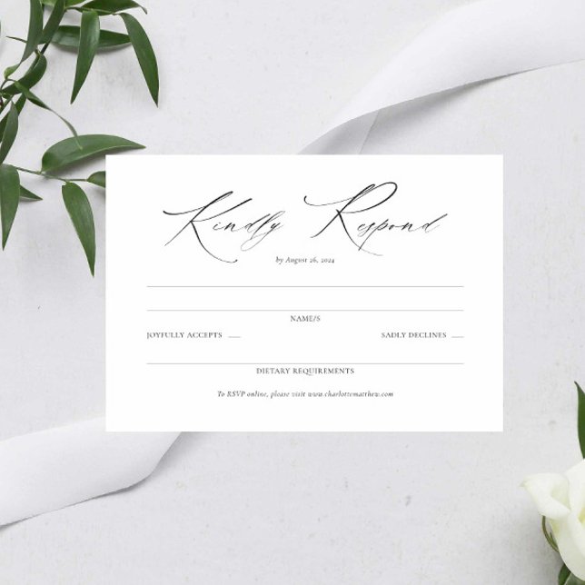 Script élégant Mariage noir et blanc Simple RSVP (Créateur téléchargé)