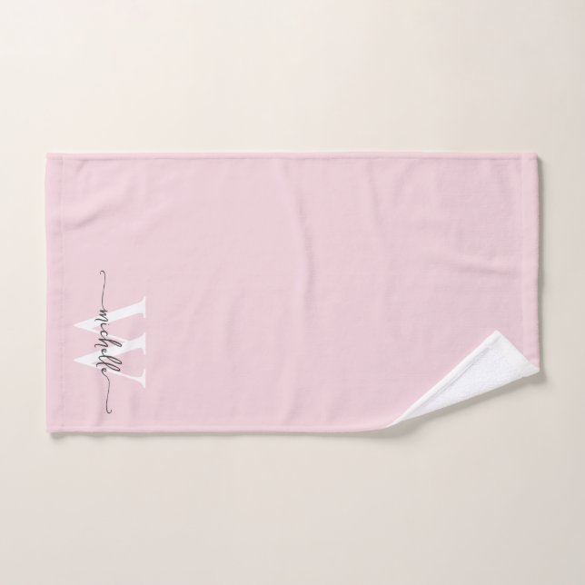 Script élégant Moderne Blush Rose Nom Monogramme (Serviette à main)