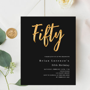 Script en or noir 50e anniversaire invitation