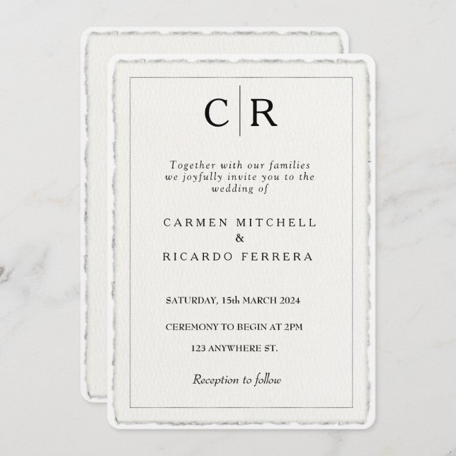 Script Faux déchiqueté à la main Invitation de bor (Devant / Derrière)