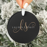 Script féminin Black Gold moderne Monogramme<br><div class="desc">Ornement moderne Black Gold Feminine Script Monogrammé. Personnalisez facilement ce décor élégant et moderne avec votre monogramme et votre nom personnalisés.</div>