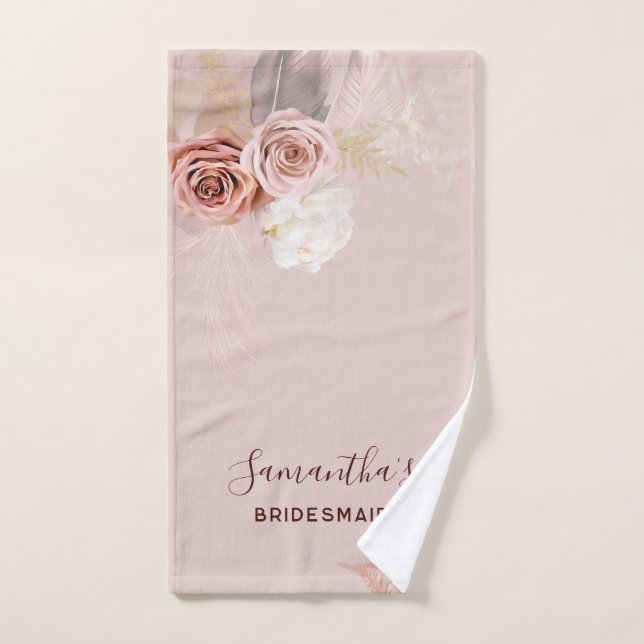 Script Fleur Rose Terre Cuite Demoiselle d'Honneur (Serviette à main)