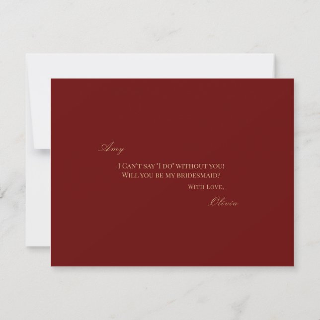Script Gold Deep Red Bridesmaid Carte de propositi (Dos)