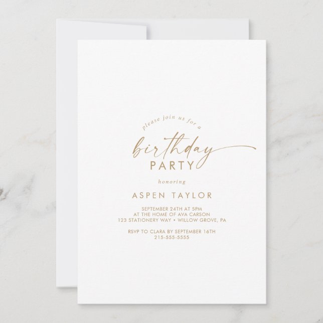 Script Gold moderne Invitation fête d'anniversaire (Devant)