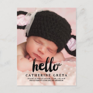 Script Hello | Carte postale Faire-part de naissan