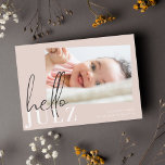 Script Hello Nom Black Minimalist Photo Baby<br><div class="desc">Script Hello Nom Black Minimalist Photo Baby Faire-part de naissance Card</div>