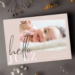 Script Hello Nom Black Minimalist Photo Baby<br><div class="desc">Script Hello Nom Black Minimalist Photo Baby Faire-part de naissance Card</div>