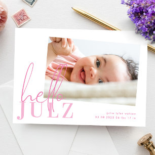 Script Hello Nom Pink Minimalist Photo Bébé Naissa