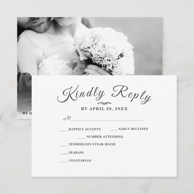 Script M simple et élégant | Carte RSVP de mariage (Devant / Derrière)