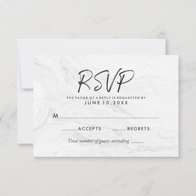 Script Marbre blanc moderne | Carte RSVP de mariag (Devant)