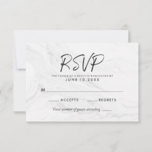 Script Marbre blanc moderne   Carte RSVP de mariag