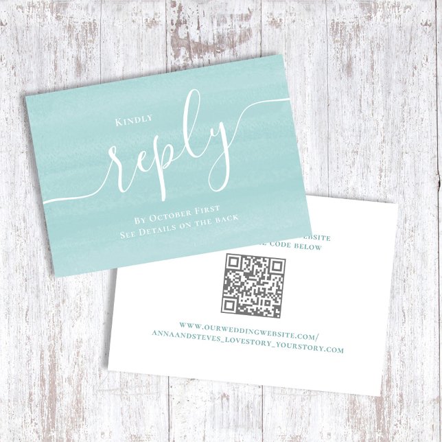 Script Mariage bleu turquoise RSVP (Turquoise blue reply card)