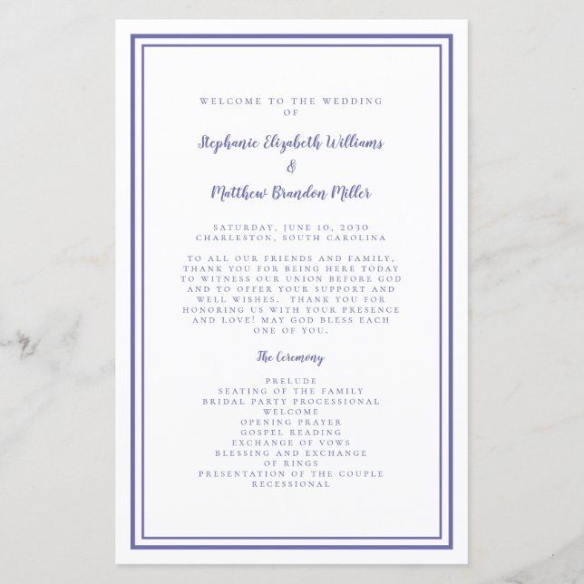 Script Mariage périphérique Programme de cérémonie (Devant)