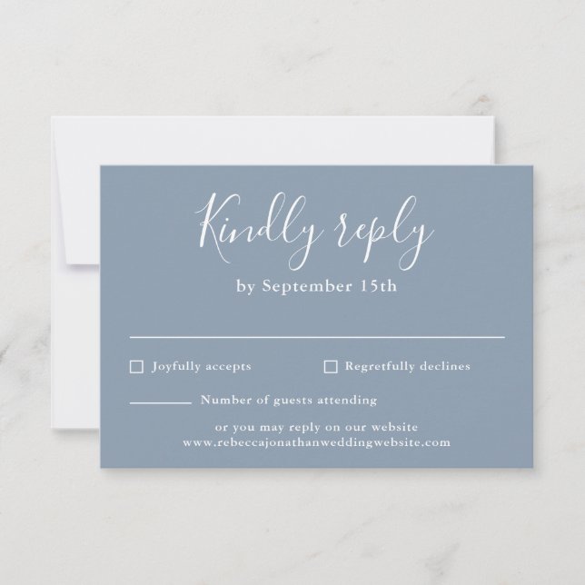 Script minimal Dusty Blue Wedding carte RSVP (Devant)