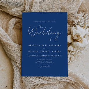 Script minimal Faire-part de mariage bleu Indigo