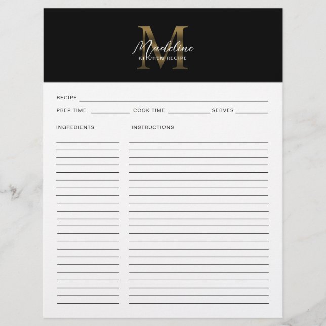 Script minimal Noir Metallic Gold Monogramme Recet (Devant)
