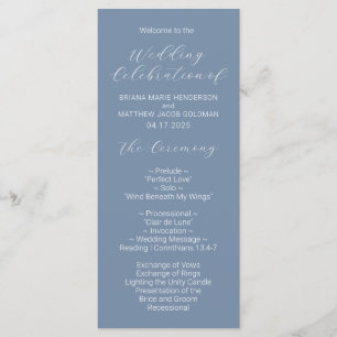 Script minimaliste Dusty Blue Wedding Programme