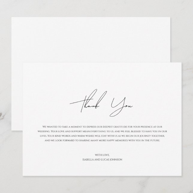 Script minimaliste moderne Carte de remerciements  (Devant / Derrière)