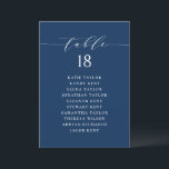 Script minimaliste Plan de siège bleu Numéro de ta<br><div class="desc">Il s'agit d'un plan de sièges personnalisable par numéro de table. Il présente un scénario fantaisiste et une typographie classique sur un arrière - plan bleu marine. Personnalisez en ajoutant vos propres détails. Ce plan minimaliste de table est parfait pour les mariages, les baby showers, les douches nuptiales, les anniversaires,...</div>